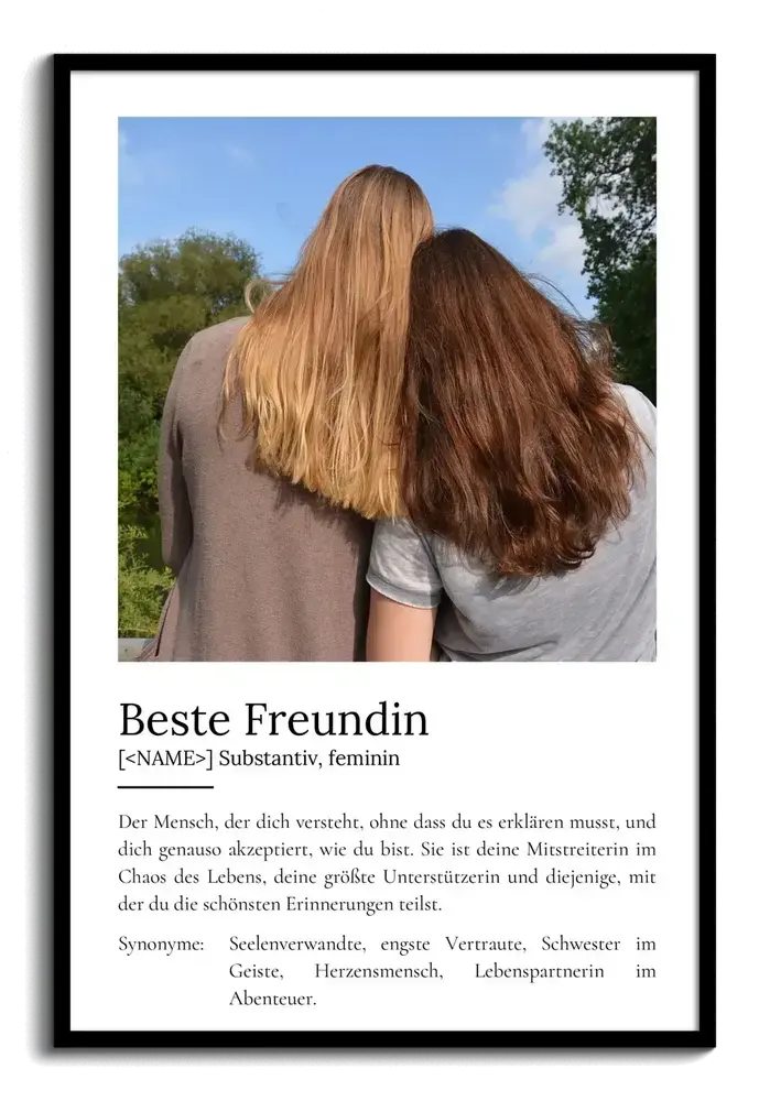 Definitionsposter mit Foto im schwarzen Rahmen als persönliches Geschenk für die beste Freundin