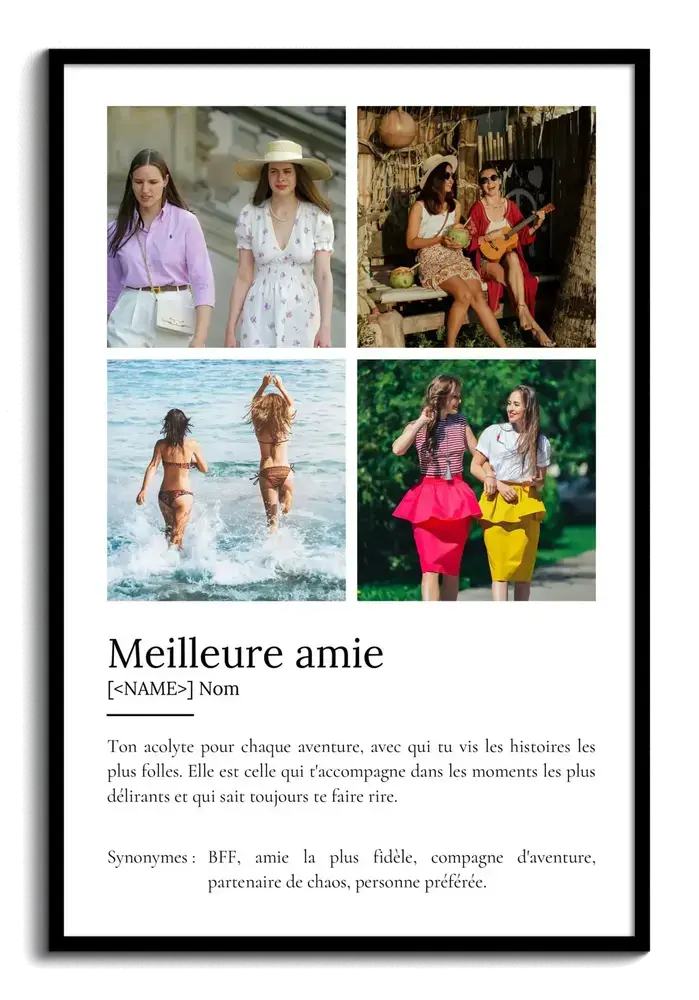 Affiche définition avec quatre photos et cadre noir, une idée cadeau pour sa meilleure amie