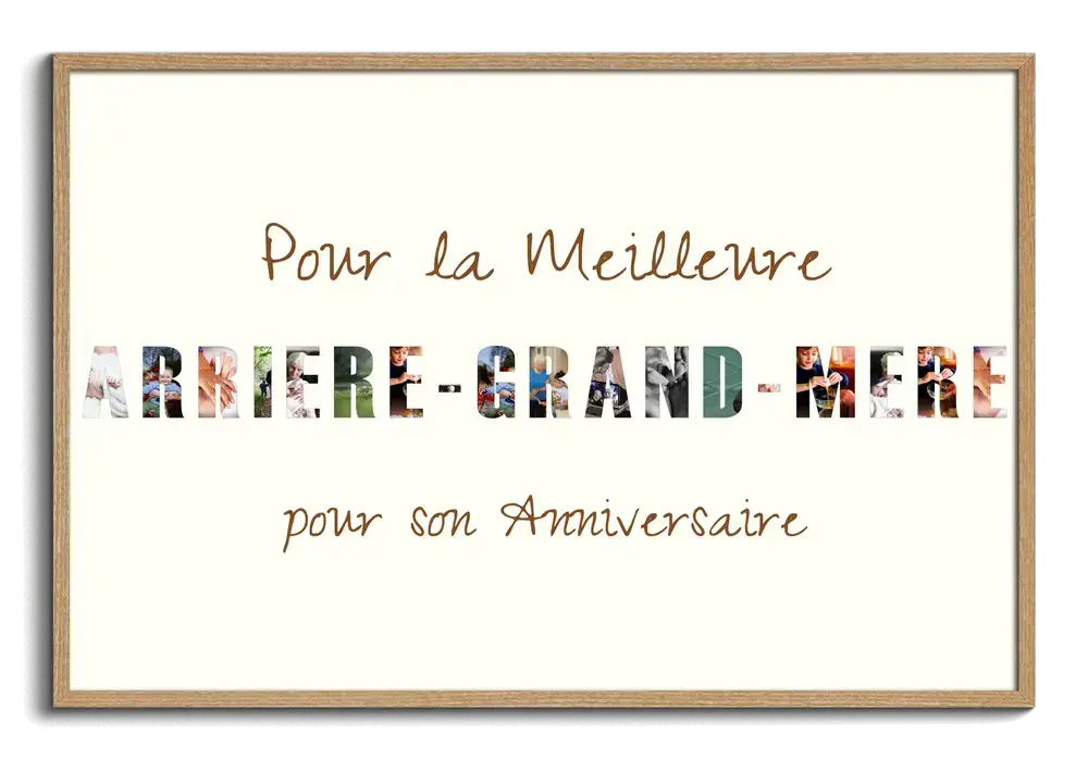 Collage photo en lettres, cadre en bois naturel, cadeau d’anniversaire pour une arrière-grand-mère