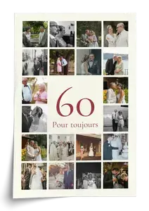 Personnalisez votre collage photo chiffre 60 - cadeau 60 ans, noces de diamant
