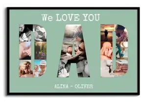 Collage photo personnalisée "On t'AIME PAPA" avec prénoms et photos de famille