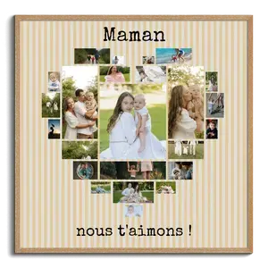 Collage photo cœur "Maman, on t'aime !" personnalisable pour cadeau fête des mères