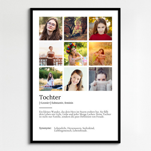 "Tochter" Definition - Geschenk als Poster, Leinwand erstellen. Eigene Fotos und Text.