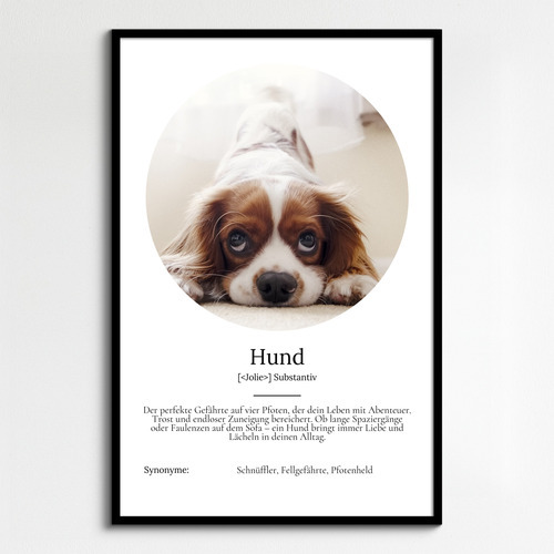 "Hund" Definition - Geschenk als Poster, Leinwand erstellen. Eigene Fotos und Text.