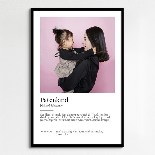 "Patenkind" Definition - Geschenk als Poster, Leinwand erstellen. Eigene Fotos und Text.