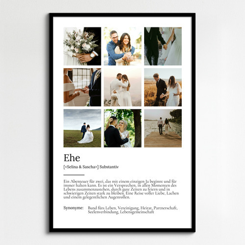 "Ehe" Definition - Geschenk als Poster, Leinwand erstellen. Eigene Fotos und Text.