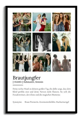 Definitions-Poster Brautjungfer personalisiert