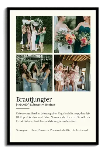 Definitions-Poster Brautjungfer personalisiert