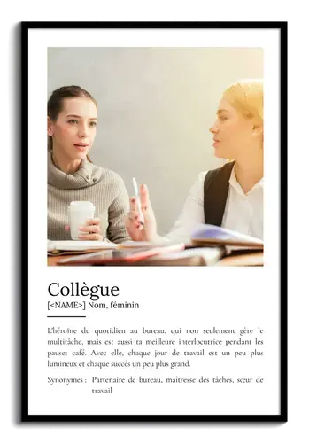 Poster Définition Personnalisé "Collègue" - Cadeau Unique avec Photo et Texte