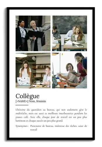 Poster Définition Personnalisé "Collègue" - Cadeau Unique avec Photo et Texte