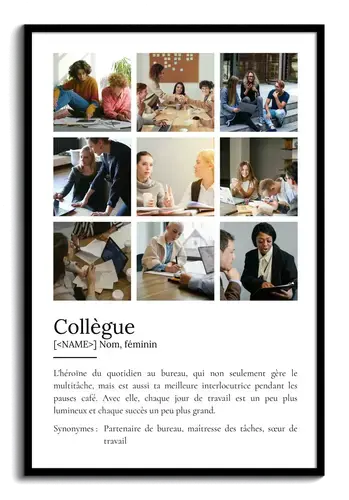 Poster Définition Personnalisé "Collègue" - Cadeau Unique avec Photo et Texte