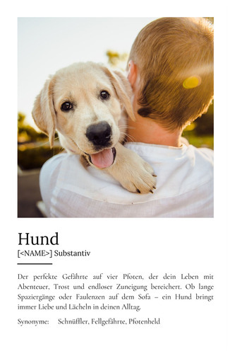 "Hund" Definition - Geschenk als Poster, Leinwand erstellen. Eigene Fotos und Text.