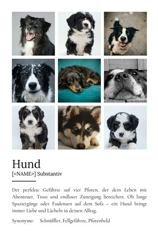 "Hund" Definition - Geschenk als Poster, Leinwand erstellen. Eigene Fotos und Text.