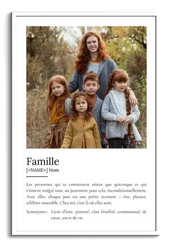 Créez votre poster famille personnalisé style Duden avec définition et photos