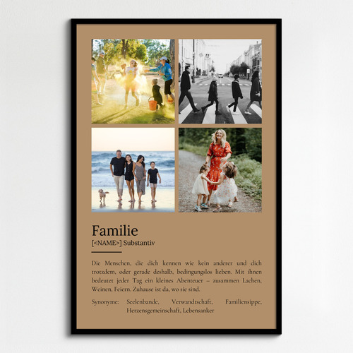 "Familie" Definition - Geschenk als Poster, Leinwand erstellen. Eigene Fotos und Text.