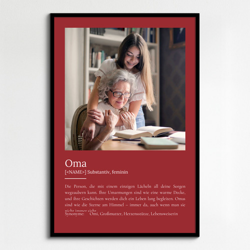 "Oma" Definition - Geschenk als Poster, Leinwand erstellen. Eigene Fotos und Text.