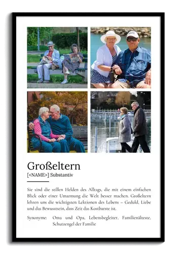 "Großeltern" Definition - Geschenk als Poster, Leinwand erstellen. Eigene Fotos und Text.