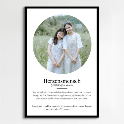 "Herzensmensch" Definition - Geschenk als Poster, Leinwand erstellen. Eigene Fotos und Text.