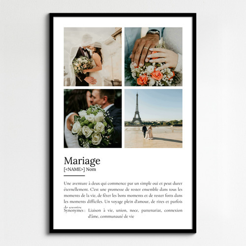 Poster Définition Mariage Personnalisé avec Photos et Texte - Cadeau Idée Unique