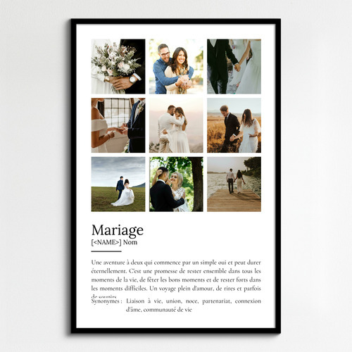 Poster Définition Mariage Personnalisé avec Photos et Texte - Cadeau Idée Unique