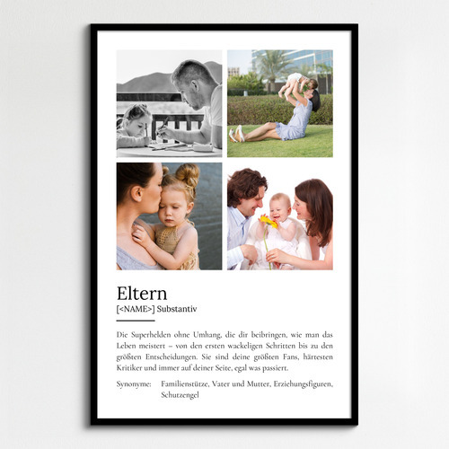 "Eltern" Definition - Geschenk als Poster, Leinwand erstellen. Eigene Fotos und Text.