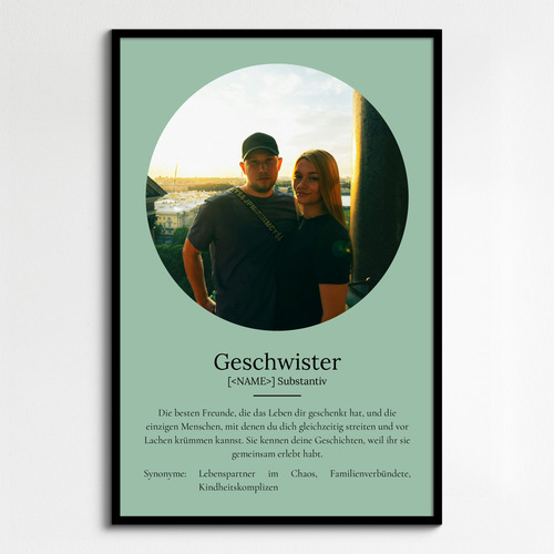 "Geschwister" Definition - Geschenk als Poster, Leinwand erstellen. Eigene Fotos und Text.