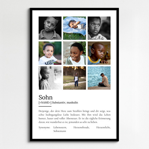 "Sohn" Definition - Geschenk als Poster, Leinwand erstellen. Eigene Fotos und Text.