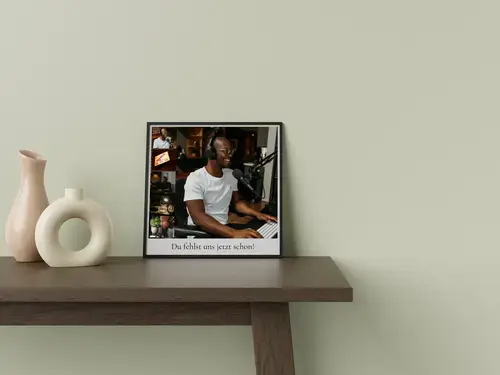 Abschieds-Fotocollage mit zentralem Text