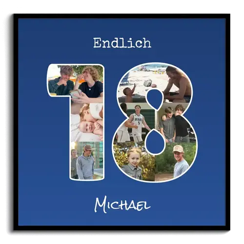 Fotocollage 18. Geburtstag Zahl mit Text