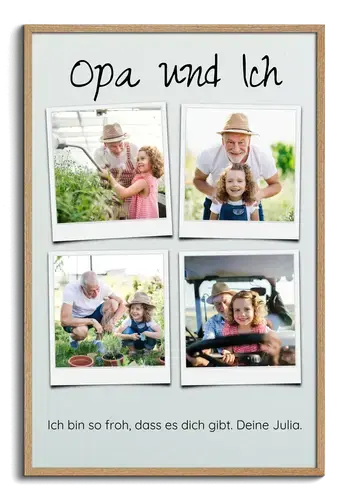 Fotocollage Polaroid-Stil für Opa – gestalte jetzt deine 4 Fotos + Spruch personalisiert