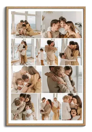 Collage mit Fotos in Reihen angeordnet aus Kinder und Familienfotos