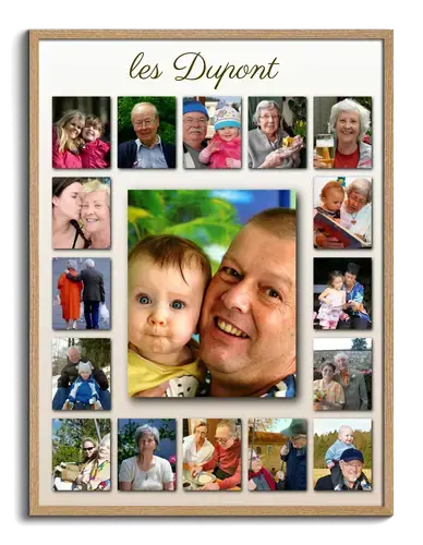 Photos de la famille en collage creatif avec texte et fond