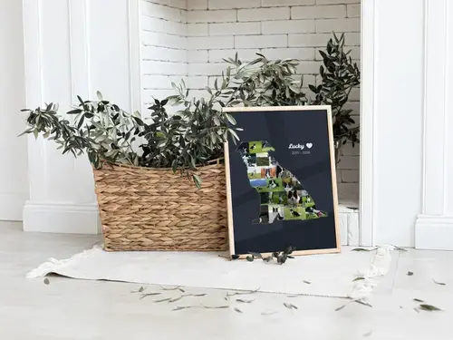 Trauer-Fotocollage Hundesilhouette, Name & Jahre