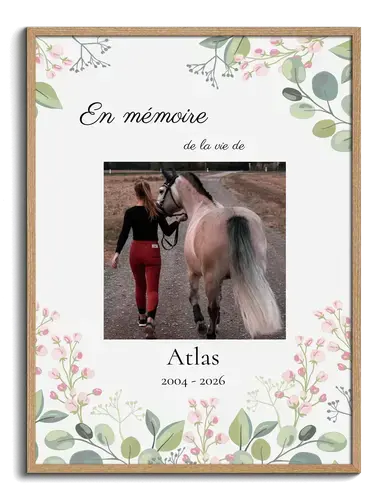 Affiche souvenir cheval avec photo et dates