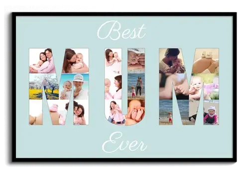 Collage photo avec texte MUM Best Ever cadeau fete des meres