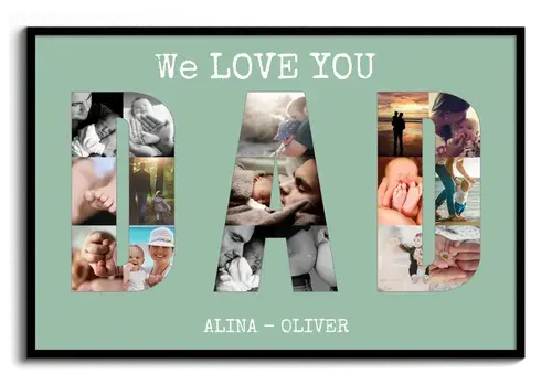Cadeau photo personnalise Fete des Peres avec lettres DAD WE LOVE YOU