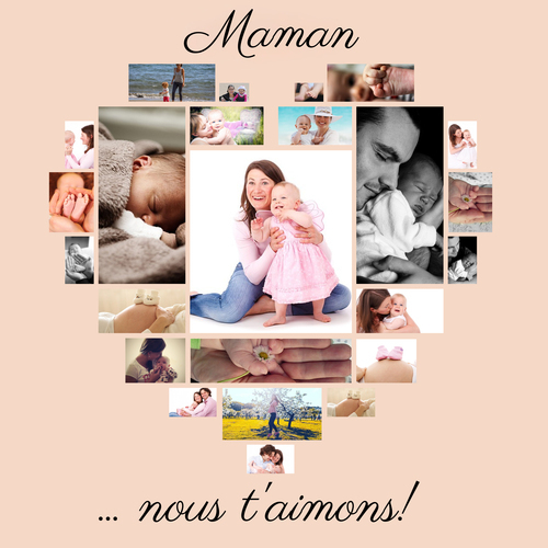 Collage photo cœur "Maman, on t'aime !" personnalisable pour cadeau fête des mères