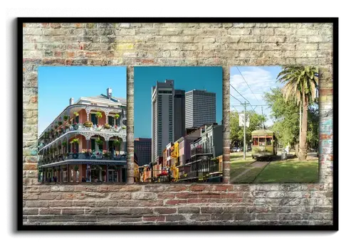 Reisefotos-Collage mit Hintergrund oder Rundformat