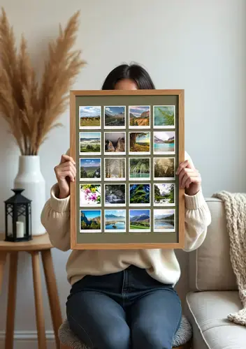 Natur-Polaroid-Collage mit Jahreszeiten-Texte