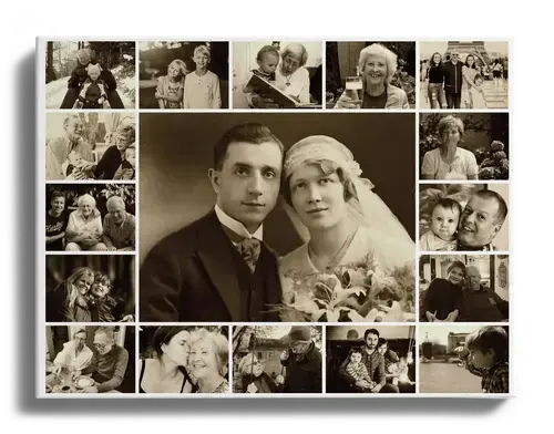 Photo de famille comme mosaique photo avec effet sepia grande photo au centre