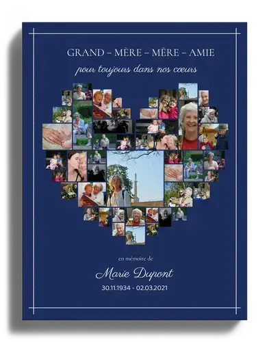 Fotocollage souvenir pour funerailles en coeur fonce