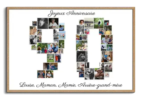 Créez un Collage Photo Chiffre 90 pour Anniversaires – Cadeau Personnalisé