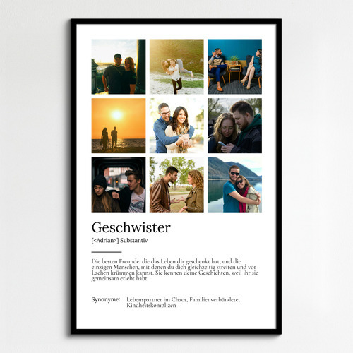 "Geschwister" Definition - Geschenk als Poster, Leinwand erstellen. Eigene Fotos und Text.