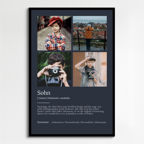 "Sohn" Definition - Geschenk als Poster, Leinwand erstellen. Eigene Fotos und Text.