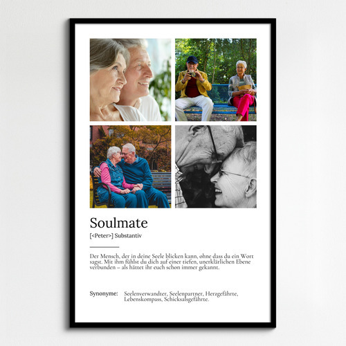 "Soulmate" Definition - Geschenk als Poster, Leinwand erstellen. Eigene Fotos und Text.