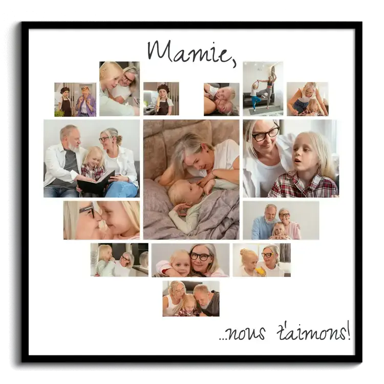 Fotocollage coeur mamie on t aime attention speciale aux grands parents