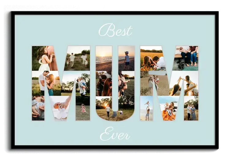 Collage photo avec texte MUM Best Ever cadeau fete des meres