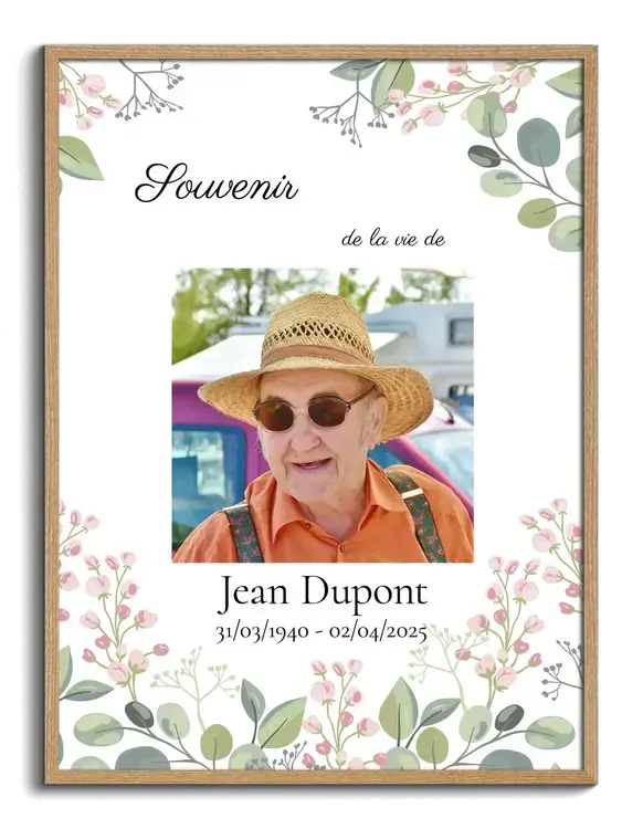 Souvenez vous du defunt portrait fleuri photo de deuil avec une photo