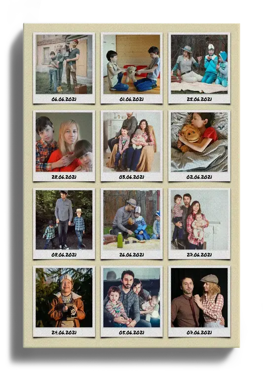 Foto Collage als Raster mit beschrifteten Polaroid Fotos von den Urlaubsbildern