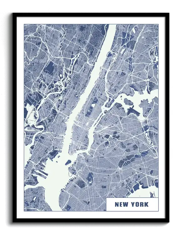 Carte de ville personnalisée de New York en poster encadré